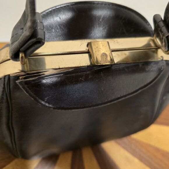 True Vintage 50s Roth-Made Mini Evening Bag Purse Black Calf Leather Chic READ - Picture 2 of 14